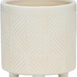 Plant Pot Set of 2 - White Ceramic Textured Footed, 6/8 in.