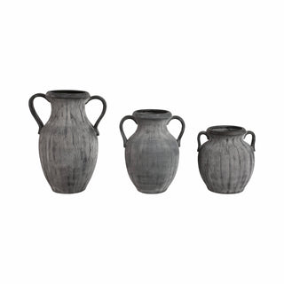 Decorative Vase - Black Ceramic Ribbed Weathered Handle,10in
