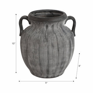 Decorative Vase - Black Ceramic Ribbed Weathered Handle,10in