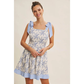 Sunshine Filled Days Toile Babydoll Smocked Back Mini Dress
