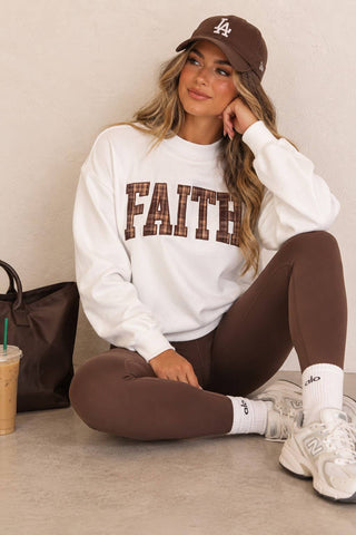 Faith Plaid Patch Mock Neck Sweatshirt