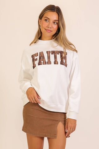 Faith Plaid Patch Mock Neck Sweatshirt