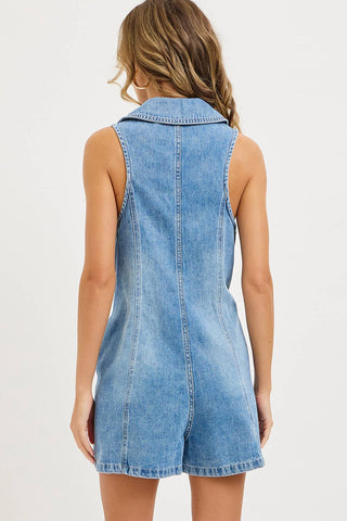 DENIM BUTTON UP RACERBACK DESIGN SLEEVELESS ROMPER