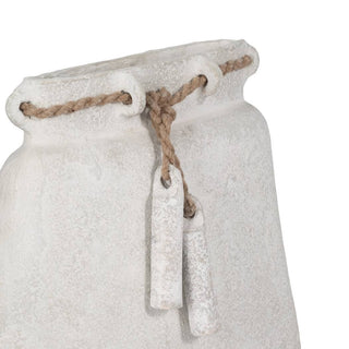 Decorative Vase - White Ceramic Wide Woven with Jute, 16 in.