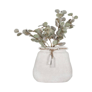 Decorative Vase - White Ceramic Wide Woven with Jute, 16 in.