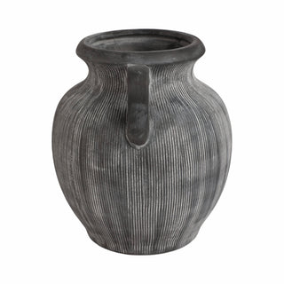 Decorative Vase - Black Ceramic Ribbed Weathered Handle,10in