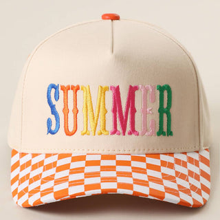 SUMMER Embroidered Checkered Brim Trucker Hat