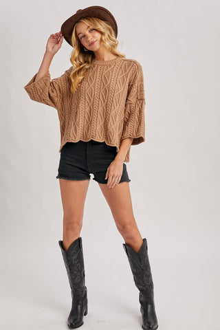 OVERSIZED BELL SLEEVE CABLE KNIT SWEATER