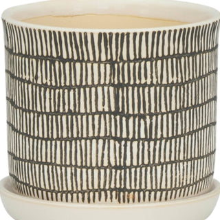 Plant Pot Set of 2 - Ivory Ceramic Line with Saucer, 6/8 in.