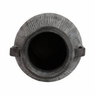 Decorative Vase - Black Ceramic Ribbed Weathered Handle,10in