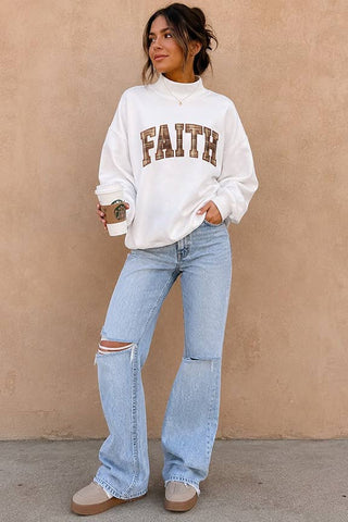 Faith Plaid Patch Mock Neck Sweatshirt