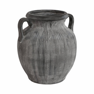 Decorative Vase - Black Ceramic Ribbed Weathered Handle,10in