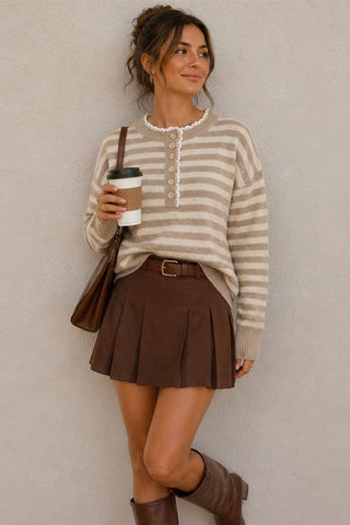 Sweet Stripe Henley Knit Sweater