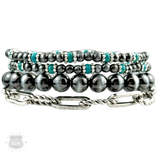 Western burnished pearl bead and chain bracelet set