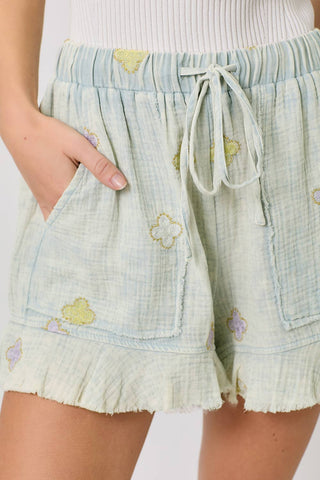 60968 Washed Embroidery Shorts
