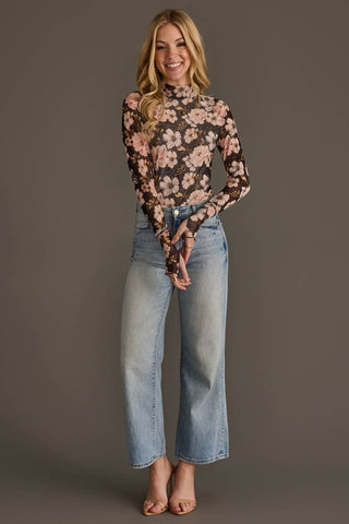 Black & Lt. Pink Floral Mesh Top