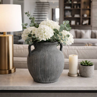 Decorative Vase - Black Ceramic Ribbed Weathered Handle,10in