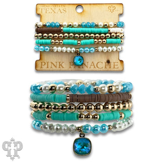 Mixed Bead Bracelet (5 strands) Turq