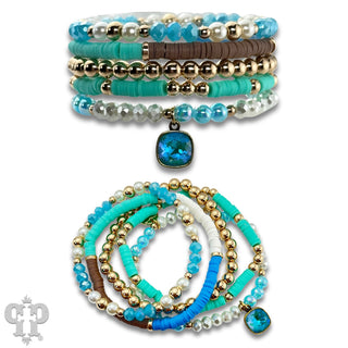 Mixed Bead Bracelet (5 strands) Turq